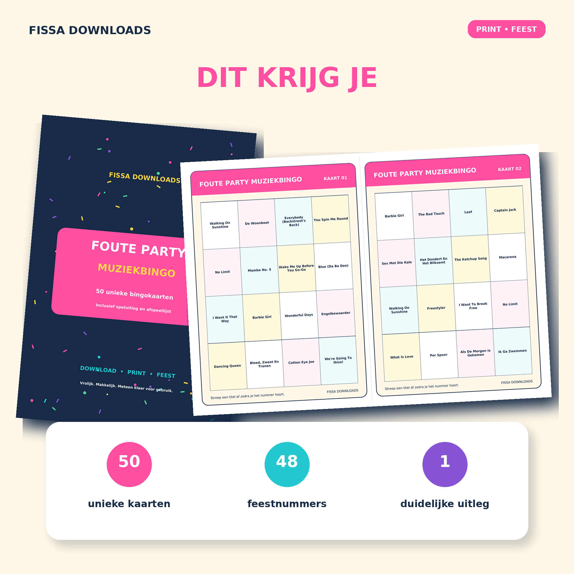 Inhoud van de Foute Party Muziekbingo